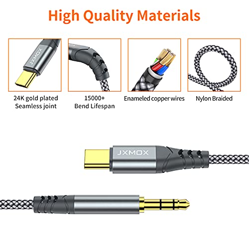 image for JXMOX USB C to 3.5mm Audio Aux Jack Cable (4ft), Type C to 3.5mm Headp