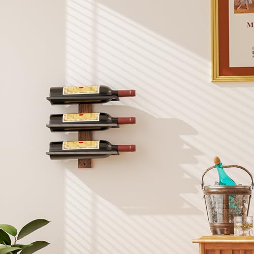 B4Life Wall Mounted Wine Rack for 3 Wine Bottles, Wood Holder, Wall Wine Bottle Racks for Kitchen, Dining Room, Bar Rack