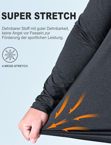 TACVASEN Herren 1/4 Reißverschluss Laufshirts Wasser Atmungsaktiv Schnelltrockenende Trainignsshirts (L, Schwarz)