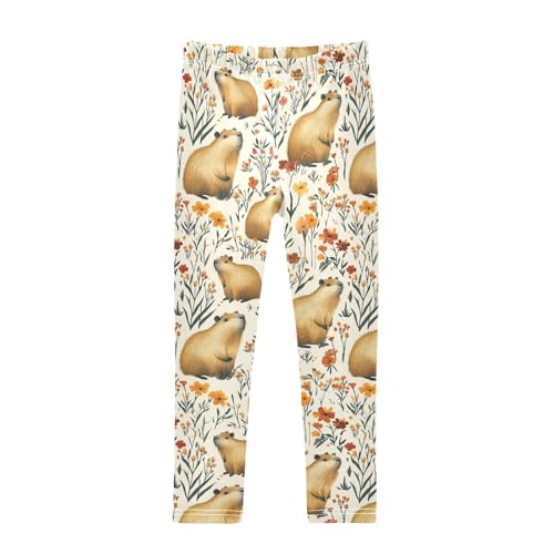 Girls Leggings Capybaras Flowers Animal Soft Toddler Leggings for Girls Kids Pants Size 4T-10T