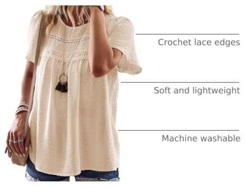 Image of Falechay Womens Summer Tops Crewneck Short Sleeve Shirts Casual Chiffon Blouses Flowy Lace Hem Boho Clothing Trendy 2026