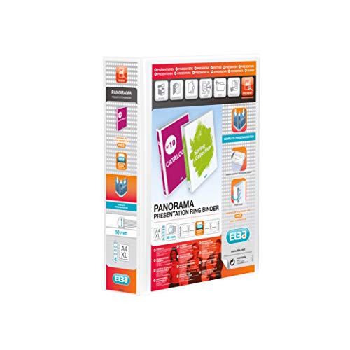 Elba A4+ Panorama 4 D-Ring Presentation Binder, 25 mm Capacity, 40 mm Spine - White, Pack of 6