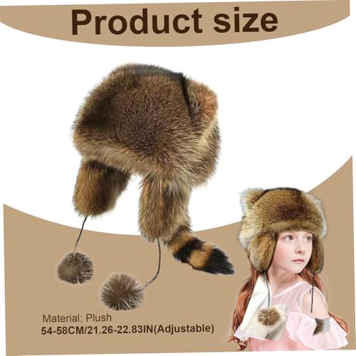 Raccoon Hat for Kids, Soft Cozy Thick Warm Furry Hat, Cute Coonskin with Tail, Adjustable Scene for Cold Weather, M4
