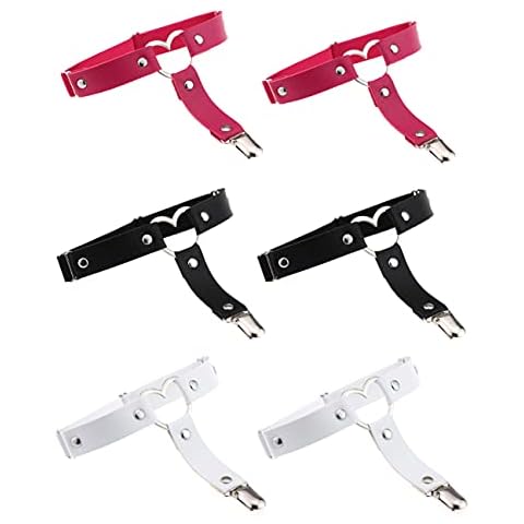 Adove Women Adjustable Leather Thigh Garter, Heart Shaped Leg Garter with Clips punk goth Garters for thigh high socks black Cover