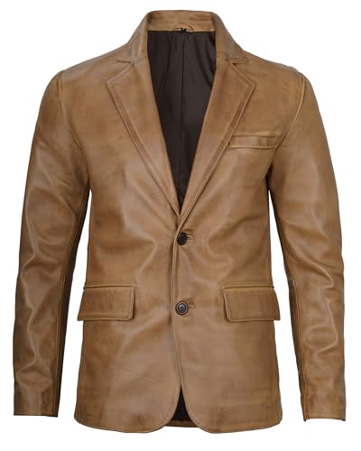 Image of Blingsoul Mens Leather Blazer Jacket - Real Lambskin Sport Coat with Notch Lapel Collar