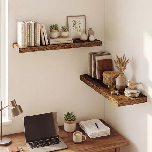 Image of Dreamland 32 Inches Floating Shelves for Wall, 9.3 inch Deep Long Floating Shelves Set of 2, Large Display & Storage Shelf, Wall Shelf for Bathroom Bedroom Living Room Kitchen Office, Rustic Brown