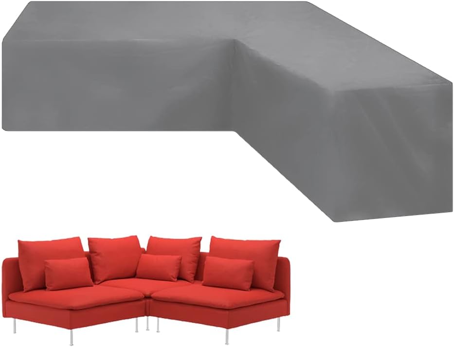 Patio Sofa Cover for Outdoor Furniture Waterproof L Shape Sofa Cover Sectional Couch Cover Heavy Duty Garden Furniture Protector with Windproof Strap