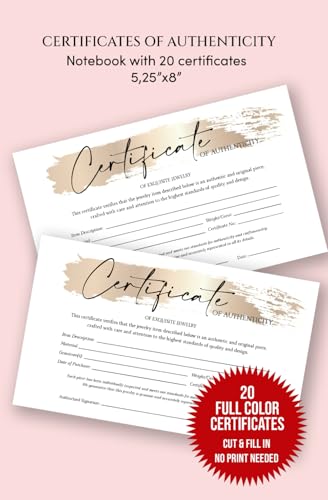 Certificate of Authenticity for Jewelry: Notebook with 20 Certificates | Jewelry Authentication Certificates for Handmade, Artisan, and Fine Jewelry Sellers