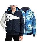 Volcom Boys Winter Coat - Reversible Zip Up Jacket Breathable Hooded Puffer Coat Kids Outerwear Jackets and Coats (4-20), Size 5-6, Navy