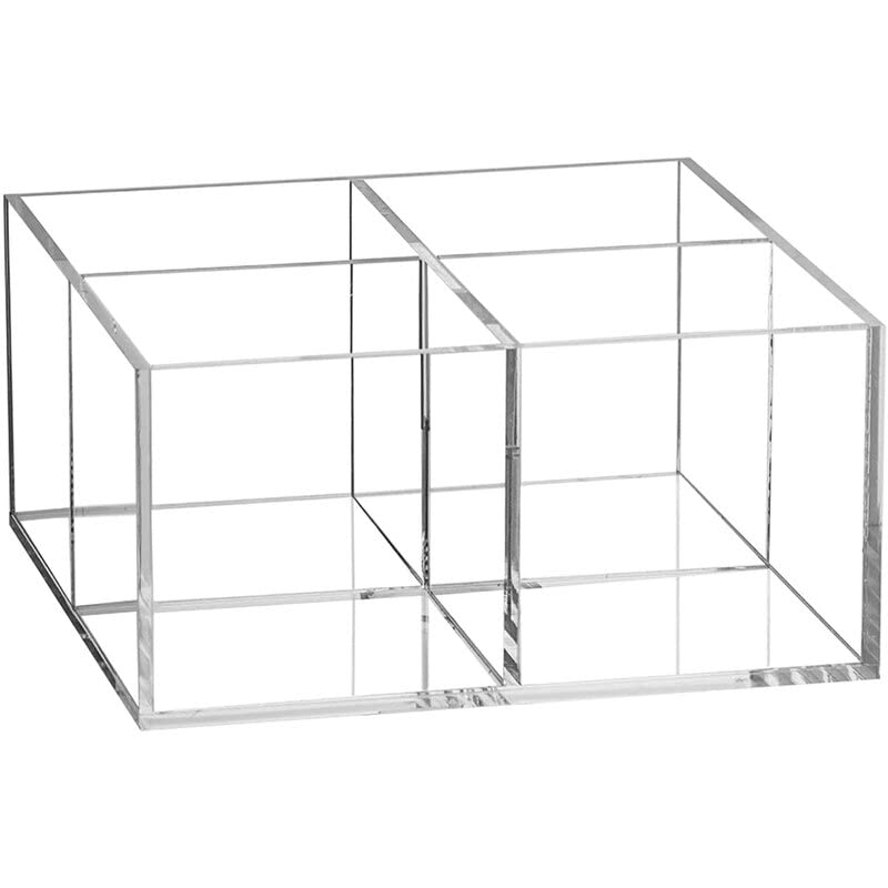 FANASSYY Bathroom Drawer Organizer – Makeup Brush Organizer for Dresser, Vanity, and Makeup Storage, Clear Acrylic Storage Stationery Organizer with 4 Square Compartments, Pen and Pencil Holder