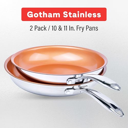 image for GOTHAM STEEL 2 Pk 10 + 11 Inch Stainless Steel Non Stick Frying Pans, 