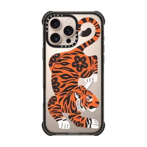 Coque iPhone 16 Pro Max ultra résistante et fine au design tigre noir transparent