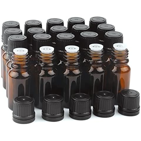 BOSMIOW 10 ml(1/3 oz) Sample Glass Bottles For Essential Oils 20 Pcs Empty Glass Dropper Vials With Orifice Reducers For DIY Perfume Aromatherapy Fragrance Cosmetic Oils (amber) Cover