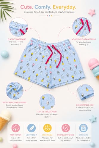 Image of BODYCARE KIDS Infant Baby Girls Cotton Antiviral Printed Shorts | Soft Breathable Elastic Waist Casual for Toddlers & Infants | Comfortable Summer Baby Bottoms for Girls