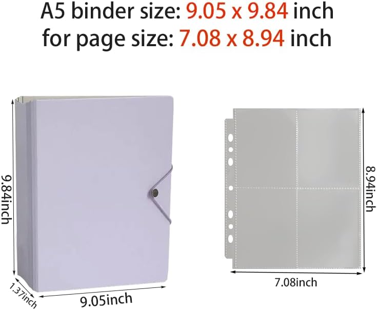 A5 3-Hole Round Ring Binder, Refillable Notebook Journal Folder, Binder Protector/DIY Scrapbook/Binder Cover Protector (Purple) image 2