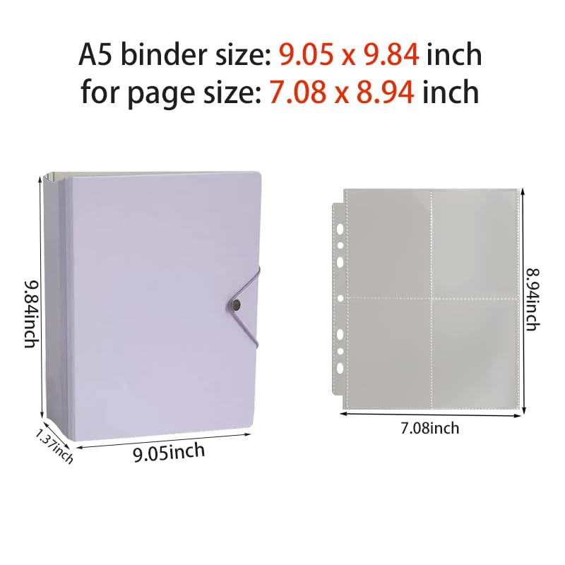 Classeur A5 à anneaux ronds à 3 trous, rechargeable, protège-cahier, protège-classeur, scrapbooking, couverture de classeur (violet)