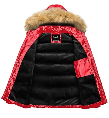 Image of Pursky Men's Puffer Jacket Waterproof Winter Bubble Coats Ski Parka Fur Hooded