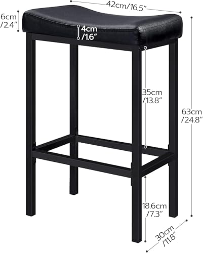 Image of Bar Stools, 25 inch Bar Chair, PU Leather Upholstered Breakfast Stools, Easy, Suitable for Kitchen, Bar, Dining Room, Black (1-Stool)