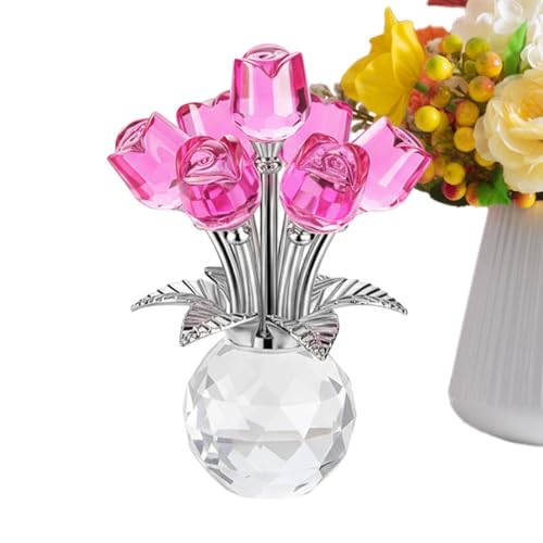 Crystal Rose - 10cm 3D Gafas Multicolores | Rosa de cristal artificial con base | Símbolo de amor eterno regalo de San Valentín | Decoración de escritorio de oficina en el hogar para esposa Madre