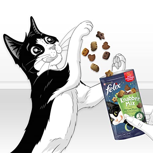 Felix KnabberMix Hof und Wiese Katzensnack, Knusper-Leckerlie mit 3 Geschmacksrichtungen, 8er Pack (8 x 60g)