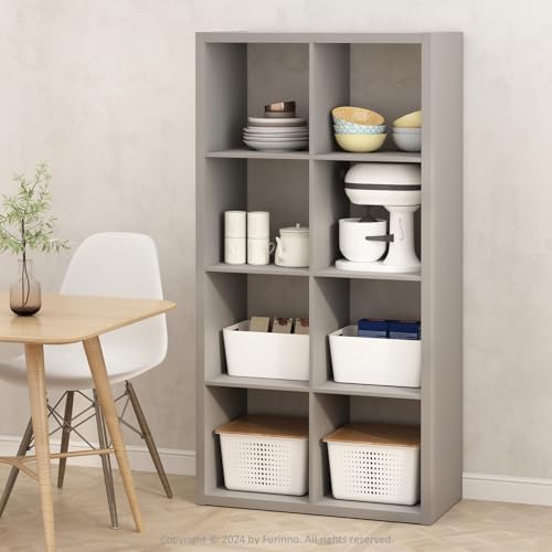 Image of Furinno HERMITE Kitchen Island, 8-Cube Coffee Bar, Extra Thick Kitchen Storage, Bakers Rack, for Pantry Organizers and Storage, Kitchen Organization, Light Grey