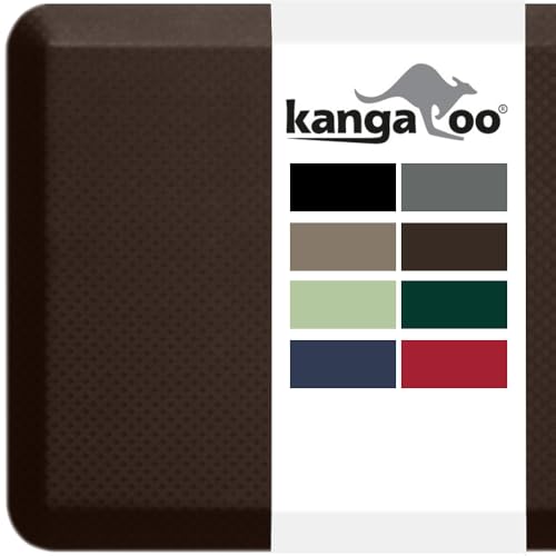 KANGAROO Thick Ergonomic Anti Fatigue Mats for Kitchen Floor, 39x20, Cushioned Standing Office Desk Mat, Waterproof Scratch Resistant Topside, Supportive All Day Comfort Padded Foam Rugs, Brown