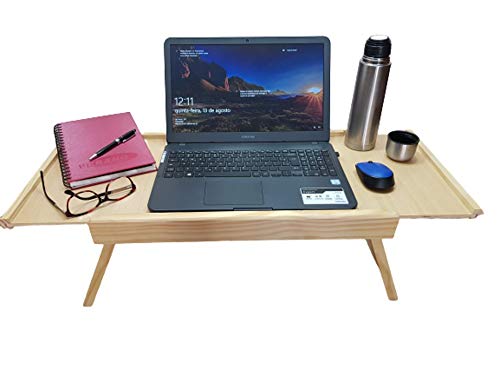 Bandeja / Mesa de Cama Expansível, Confortável e Espaçosa para Café da Manhã / Notebook / Estudos com pernas dobráveis para servir café da manhã, lanche, home-office, estudar, ler e escrever na cama, sofá, poltrona, piso e tapete