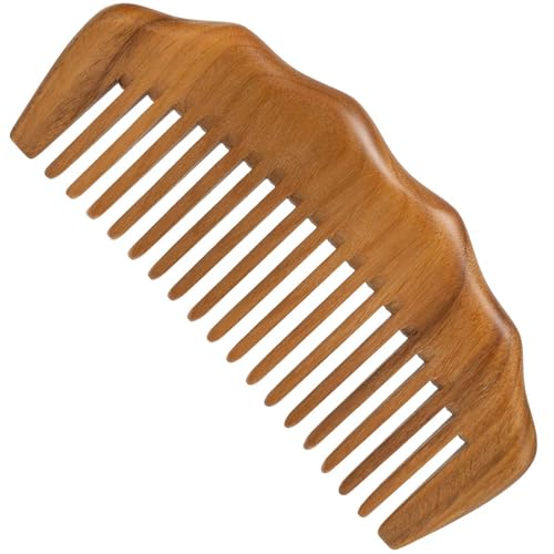 Moreinday Wooden Comb for Hair Growth, Wide Tooth Comb for Wavy Hair - Green Sandalwood