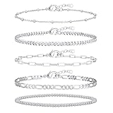 Dainty Silver Bracelets for Women: 5PCS Trendy silver bracelets set are stackable. Each silver chain bracelet can be worn separately or wear them together, or in combination with other layered bracelets to create their own style. Whether you're layer...