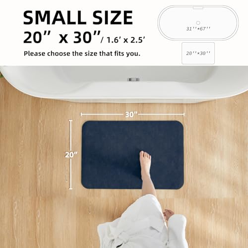 Bathroom Mat Quick Dry, Bathroom Rugs Non Slip Washable Thin Absorbent Bath Mat Fits Under Door Bathroom Floor Mat Perfect for Bath, Shower, or Sink 20"x30" Navy Blue