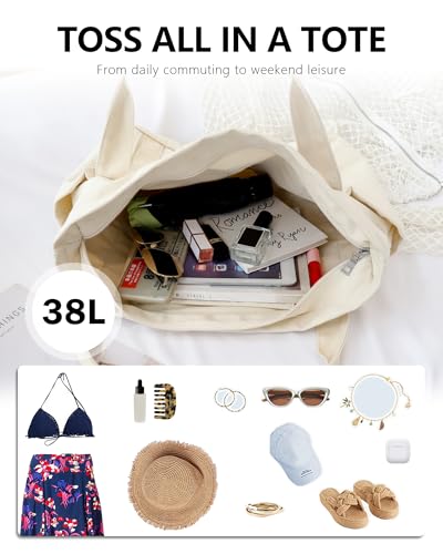 BAPHITY Large Canvas Tote Bag for Women With Pockets,Shoulder Bag Everyday Handbags for Work, Travel Essentials Carry On Bag4