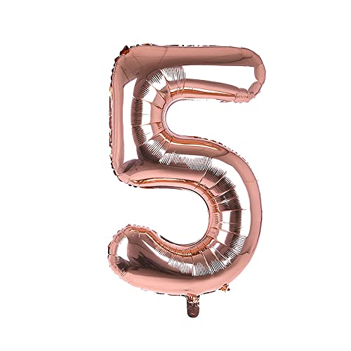 Image of Rosegold 32 Inches 5 Numbers Shape Large Big Foil Helium Balloons For Party Decorations In Happy Birthday Anniversary Office Items Materials Set Pack, Pack Of 1