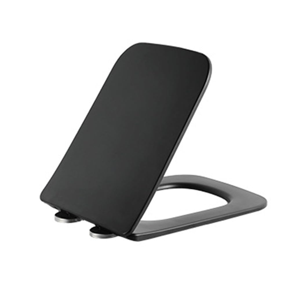 Giural One Color Black Square Toilet Seat Soft Close Loo Seat - 350 * 450Mm Toilet Lid Rectangle Uf Material Safe & Easy Clean & Quick Release, Top Fixed, Easy To Install