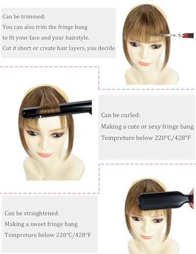 Yamel Pedaços de cabelo humano real com franja com clipe em franja para mulheres castanho claro