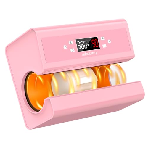 Whubefy Auto Tumbler Heat Press Machine, Pink Mug Heat Press Heat Up Even & Fast, Cup Press Machine for 30oz, Sublimation Machine for Tumbler 2.6-3.34in, Glass Jar, Can & Mugs, Christmas Gift