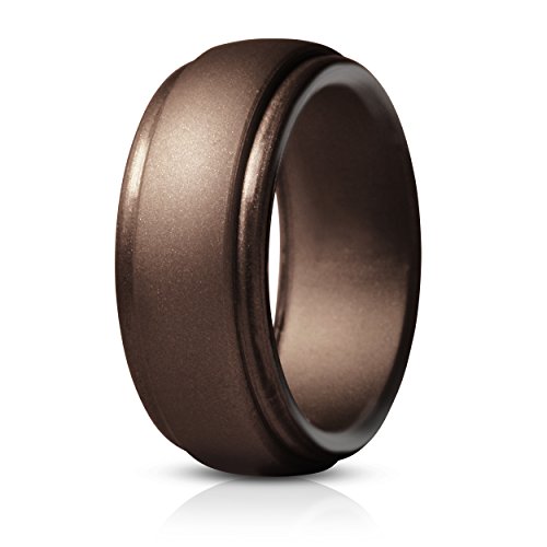 Saco Band Silicone Ring for Men Rubber Wedding Band - 1 Ring (Shiny Bronze, 7.5-8 (18.2mm))