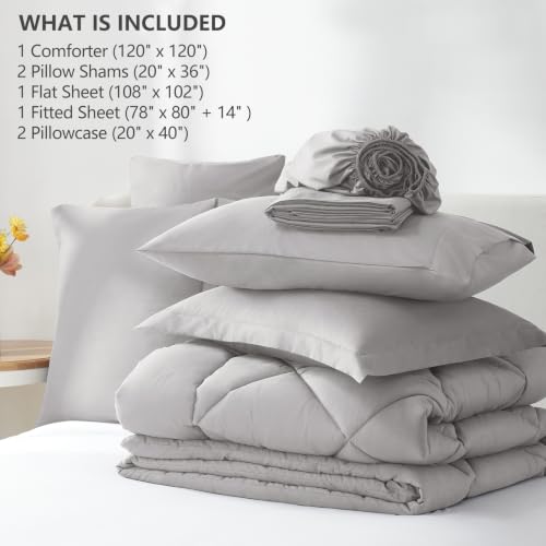 Image of CozyLux Super King Comforter Set French Grey, 7 Pieces Bed in a Bag Comforter Set with Sheets, All Season Bedding Set with Down Alternative Comforter, Sheets, Pillowcases & Shams