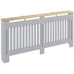 HOMCOM Slatted Radiator Cover Painted Cabinet MDF Lined Grill in Grey, 172L x 19W x 81H cm