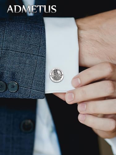 ADMETUS 925 Sterling Silver Patron Saint Cufflinks | Amulet Cufflinks Protection Jewelry for Men Suitable for Various Occasions (1 Pair)3