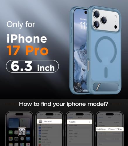 Image of Elzzi Translucent Matte Kickstand Case for iPhone 17 Pro, Built-in Adjustable Stand, Translucent Matte Magnetic Mag-Safe Shockproof Phone Cover (Official Blue - Kickstand)