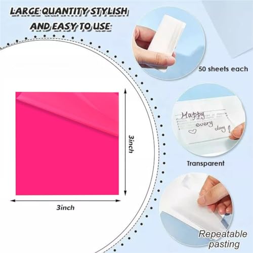 Image of OFIXO Transparent (100 Pcs Multicolor Color 3x3 Inch) Self-Adhesive Sticky Notes, OFIXO Clear See Through Post for Planner Office School College Teacher Student Supplies
