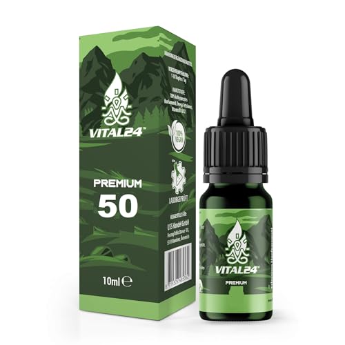 VITAL24 - Premium Nr. 50 mit 10ML (250 Tropfen) extra starkes und hochdosiertes Hanfsamenöl - Vital Hanfsamenöl - 100% Natur - Hanftropfen mit Omega 3-6-9
