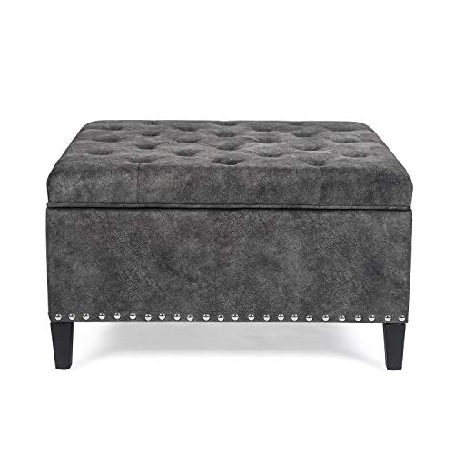Adeco Large Square Footstool Fabric Ottoman With Storage Footstool, Dark Gray #TOP4
