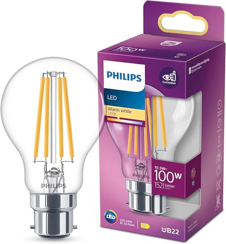 Philips Lampadina LED Goccia Filamento, Equivalente a 100W, Attacco B22, Luce Bianca Calda, non Dimmerabile