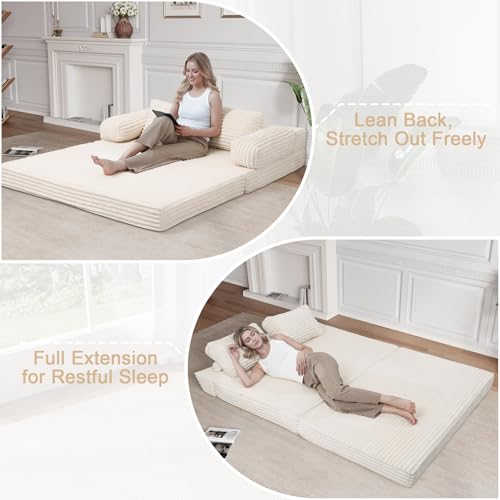 Colchón plegable beige convertible en sofá para sala de estar 5