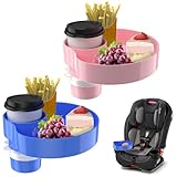 SSPONT [2 Packs] Kids Car Seat Tray, Travel Tray with Cup Holder for Toddler, Kids Car Seat Food Snack Organizer for Road Trip, Stroller snack tray travel must haves - Blue+Pink