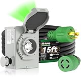 RVINGPRO 30 Amp Generator Cord 15FT and Power Inlet Box, Pre-Drilled 30 Amp Generator Inlet Box with Cord, NEMA L14-30P to L14-30R Generator Cord Waterproof Combo Kit, ETL Listed