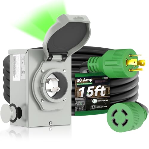RVINGPRO 30 Amp Generator Cord 15FT and Power Inlet Box Pre-Drilled 30 Amp Generator Inlet Box with Cord NEMA L14-30P to L14-30R Generator Cord Waterproof Combo Kit ETL Listed