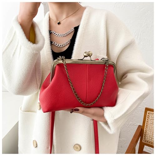 Image of Vintage Kiss Lock Tote Women 2026 Clasp Clutch PU Leather Purse Crossbody Shoulder Bag Everyday Chic Messenger Handbag