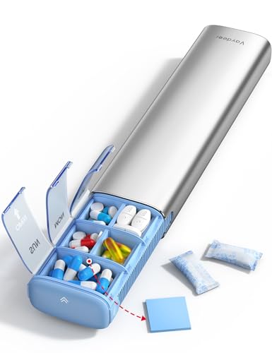 Vaydeer Pastillero semanal de 7 días (soporte 2 veces al día), pastillero de viaje de metal, gran capacidad, bonito pastillero diario para suplementos, píldoras, vitaminas y medicamentos